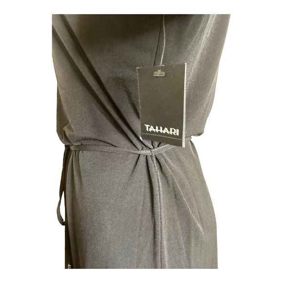 Tahari black with white trim 3/4 sleeves belted mini dress size XS - Picture 10 of 13